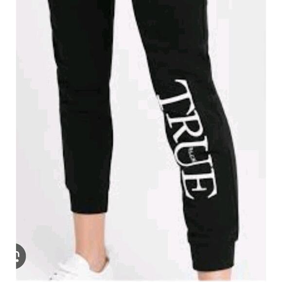 True Religion Logo Lounge Joggers Black White Unisex S Streetwear Athleisure